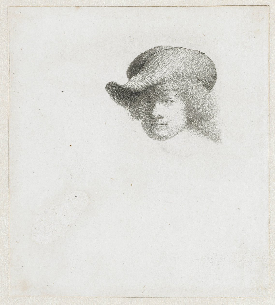 Autorretrato con sombrero flexible y capa adornada de Rembrandt van Rijn