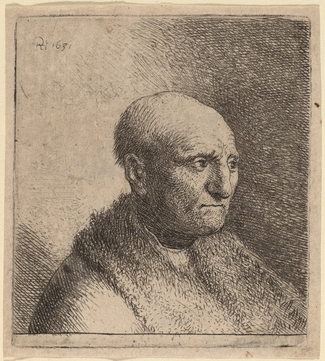 Hombre calvo con abrigo de piel de Rembrandt van Rijn and Studio of Rembrandt