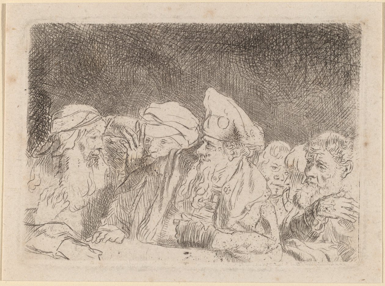 Los fariseos debatiendo (Fragmento de la impresión de los cien florines) de Rembrandt van Rijn and William Baillie