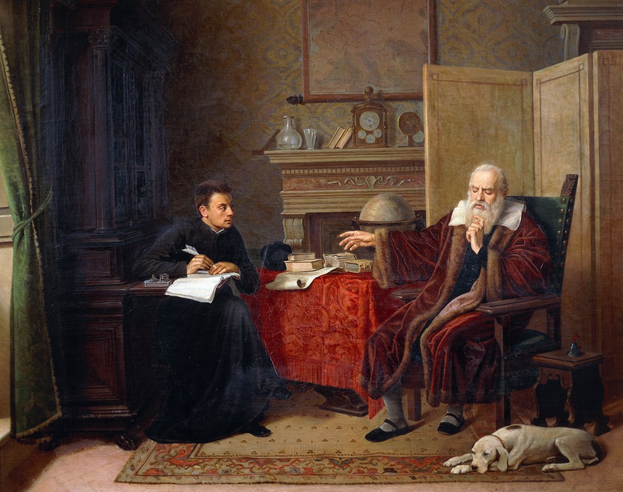 Galileo Galilei (1564-1642) dictando sus Observaciones a su secretario en Arcetri (pintura) de Remigio Cantagallina