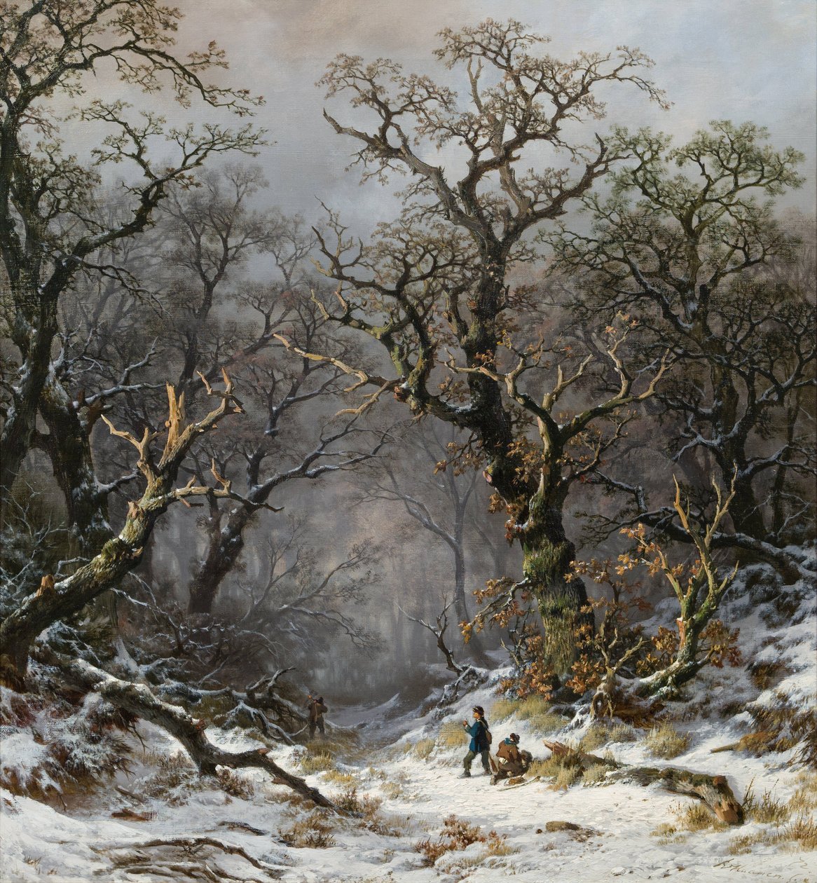 Cazadores en el bosque en invierno de Remigius Adrianus Haanen