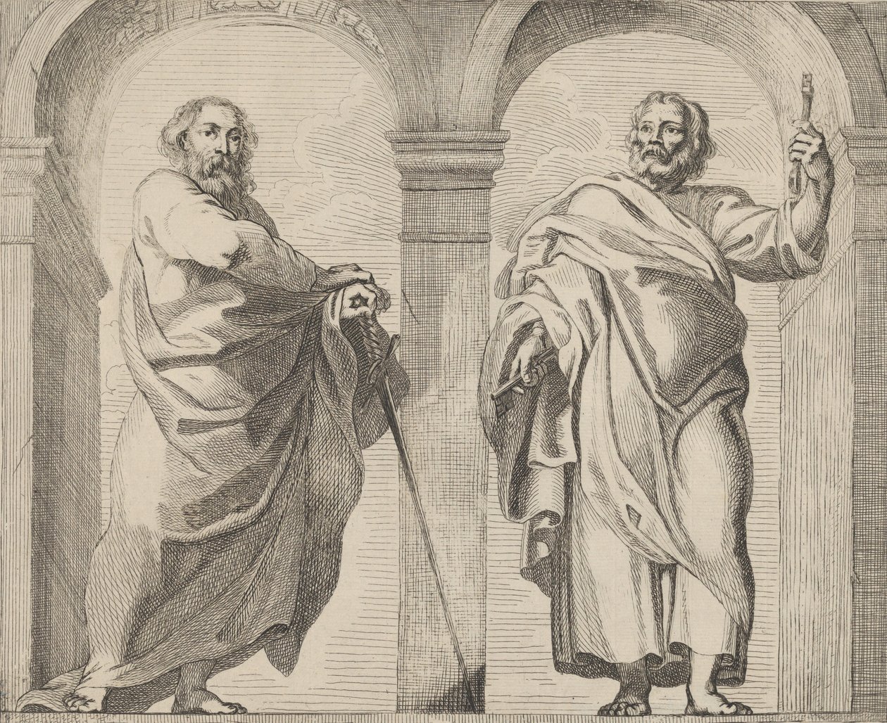 San Pedro y San Pablo en un vestíbulo, ca. 1630-80 de Remoldus Eynhoudts