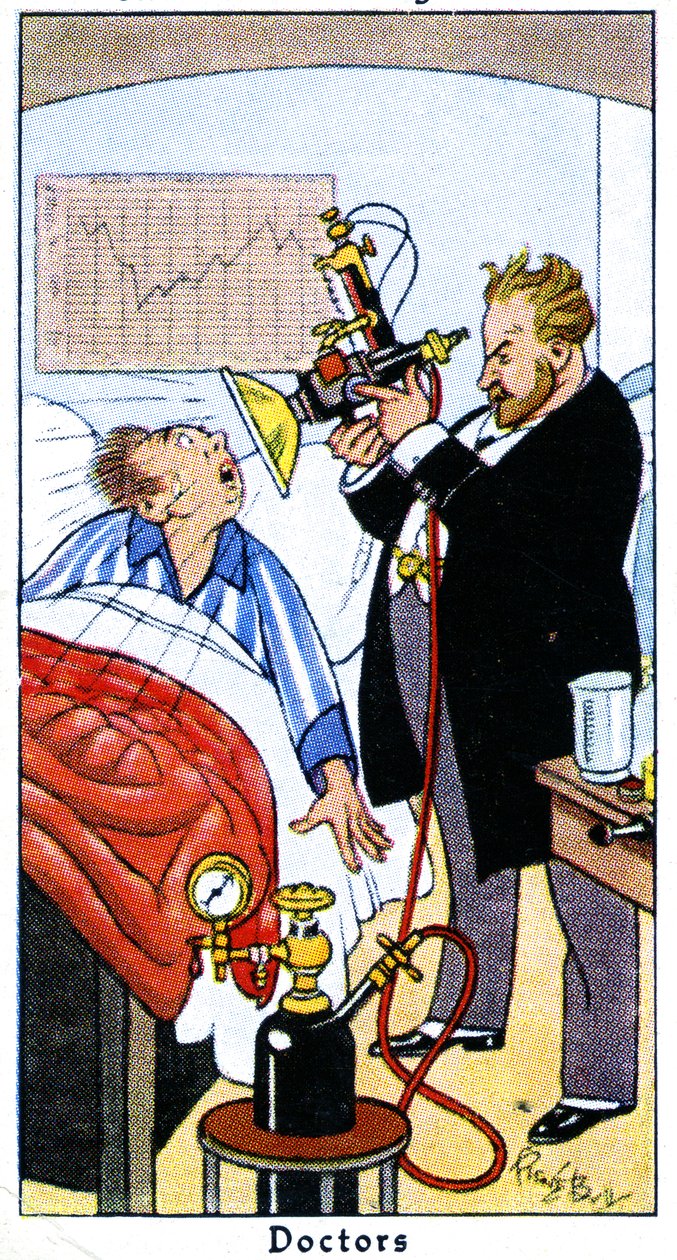Doctor tratando a un paciente con rayos ultravioleta, 1936 de René Bull