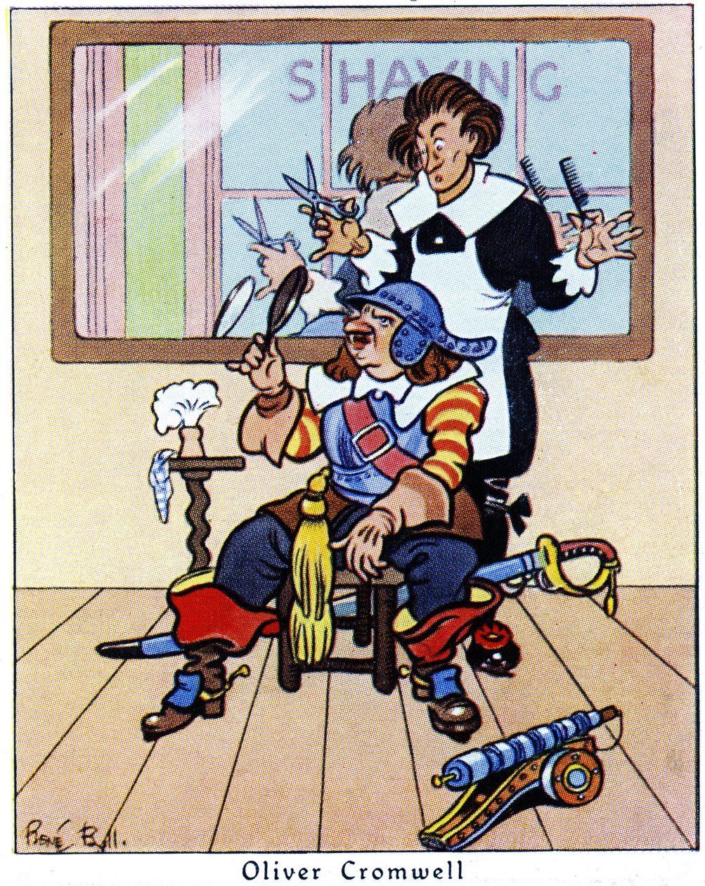 Oliver Cromwell se corta el pelo, 1936 de René Bull