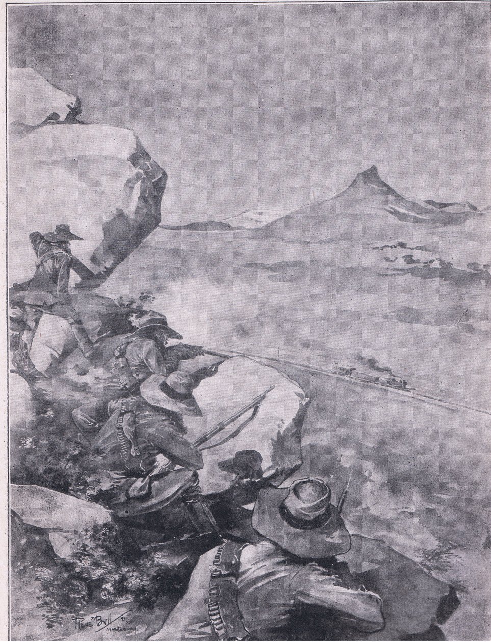 Bóers disparando al tren del General French de René Bull