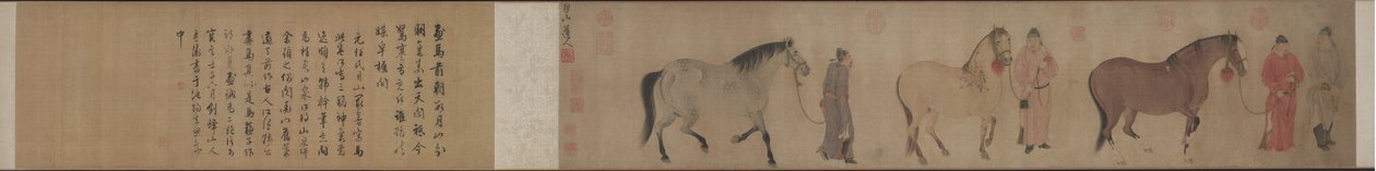 Tres Caballos y Cuatro Mozos, c. 1320s de Ren Renfa