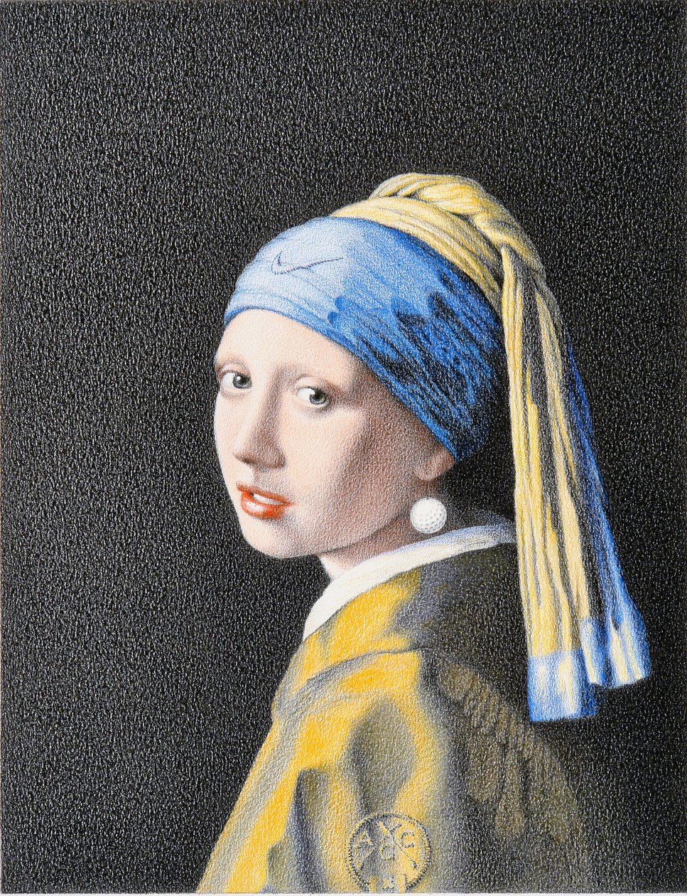 VERMEER-Golf, 2018, Dibujo a lápiz de color sobre papel. de Rene Boin