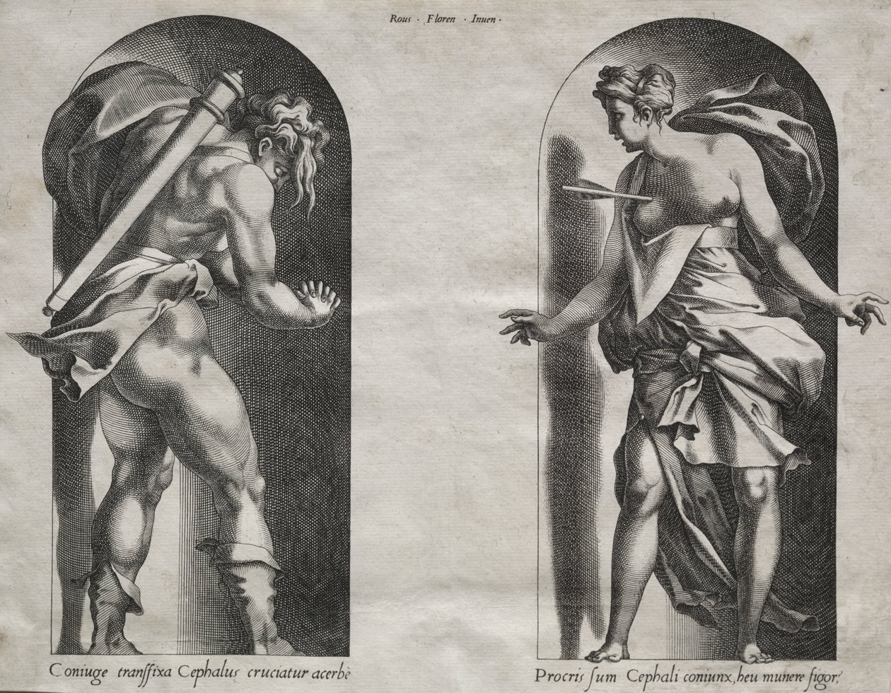 Céfalo y Procris en dos nichos de Rene Boyvin