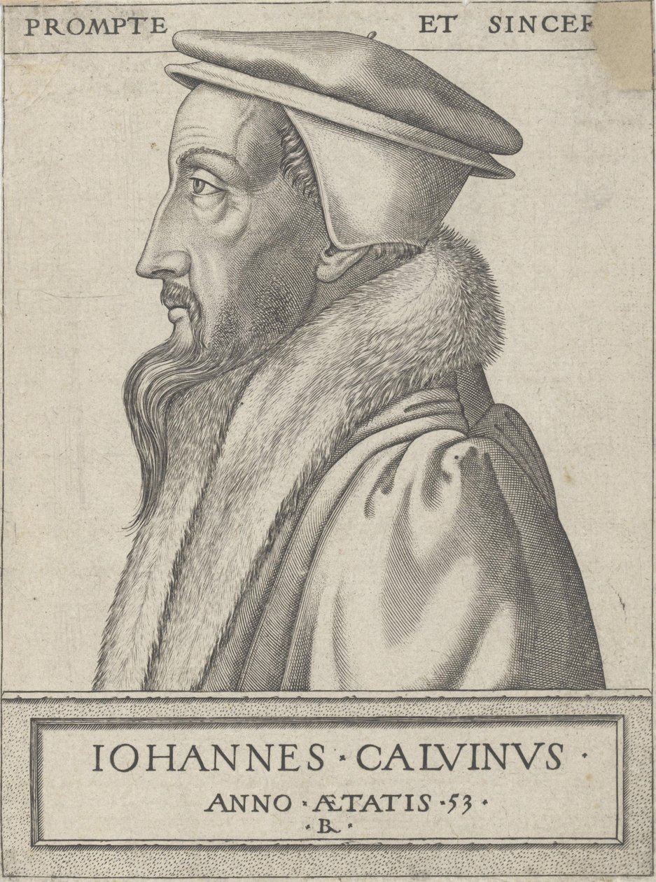 Jean Calvin (1509 - 1564), teólogo y fuerza principal en la Reforma Protestante, a los 53 años de Rene Boyvin