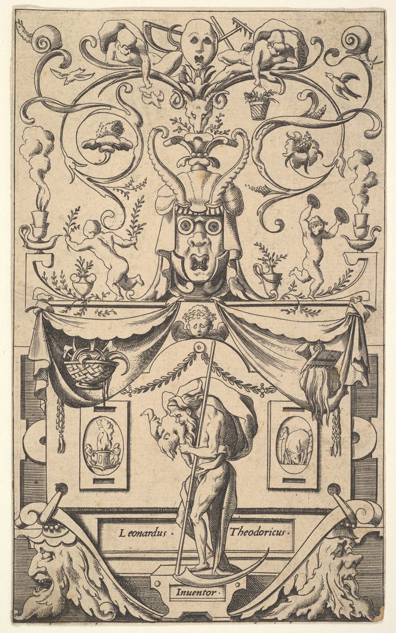 Panel con figura de Saturno, placa 1, ca. 1550-65 de Rene Boyvin