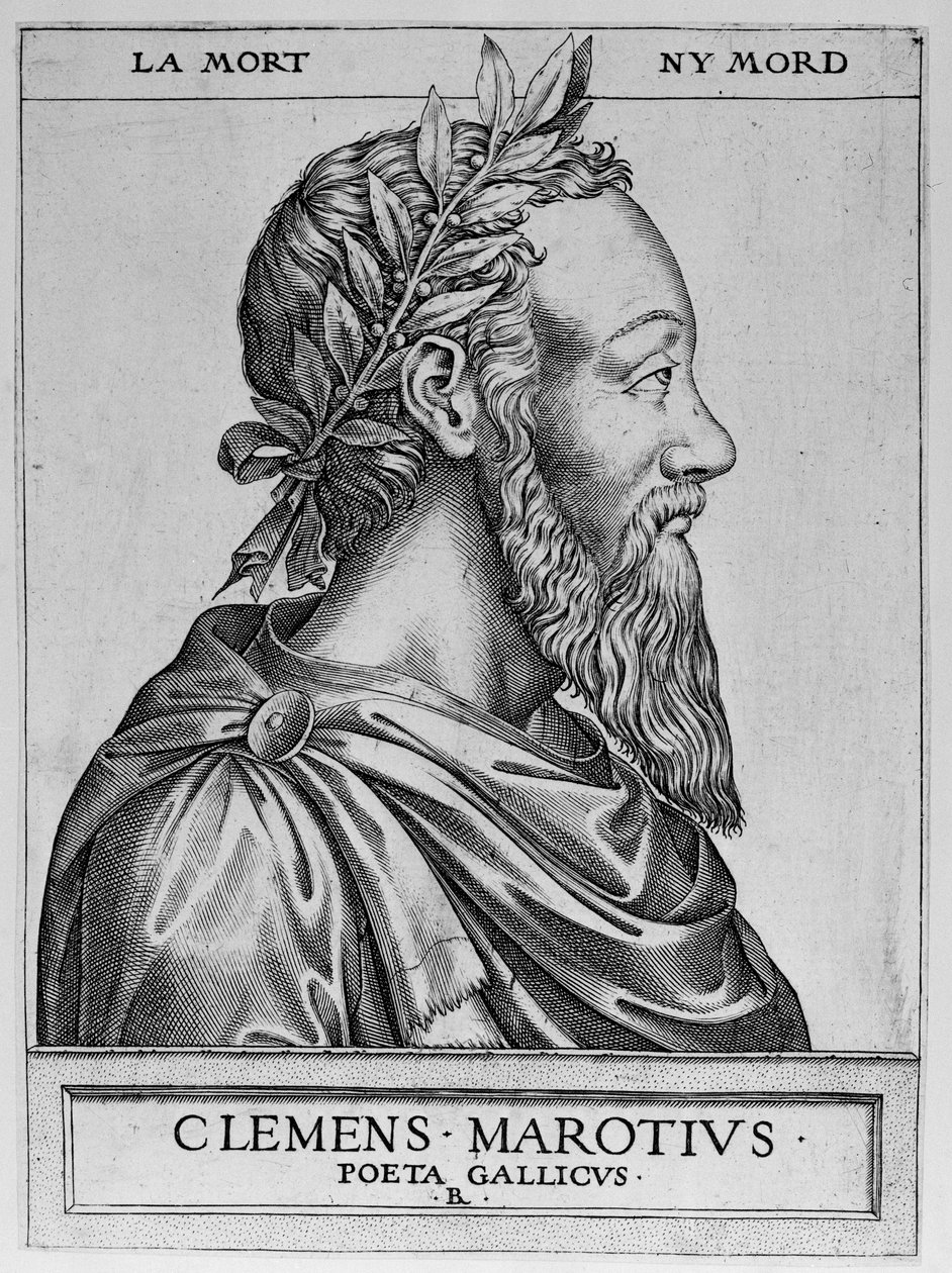 Retrato de Clément des Marets llamado Marot (1496-1544), poeta francés - Clément Marotius poeta gallicus grabado por René Boyvin 1576 de Rene Boyvin