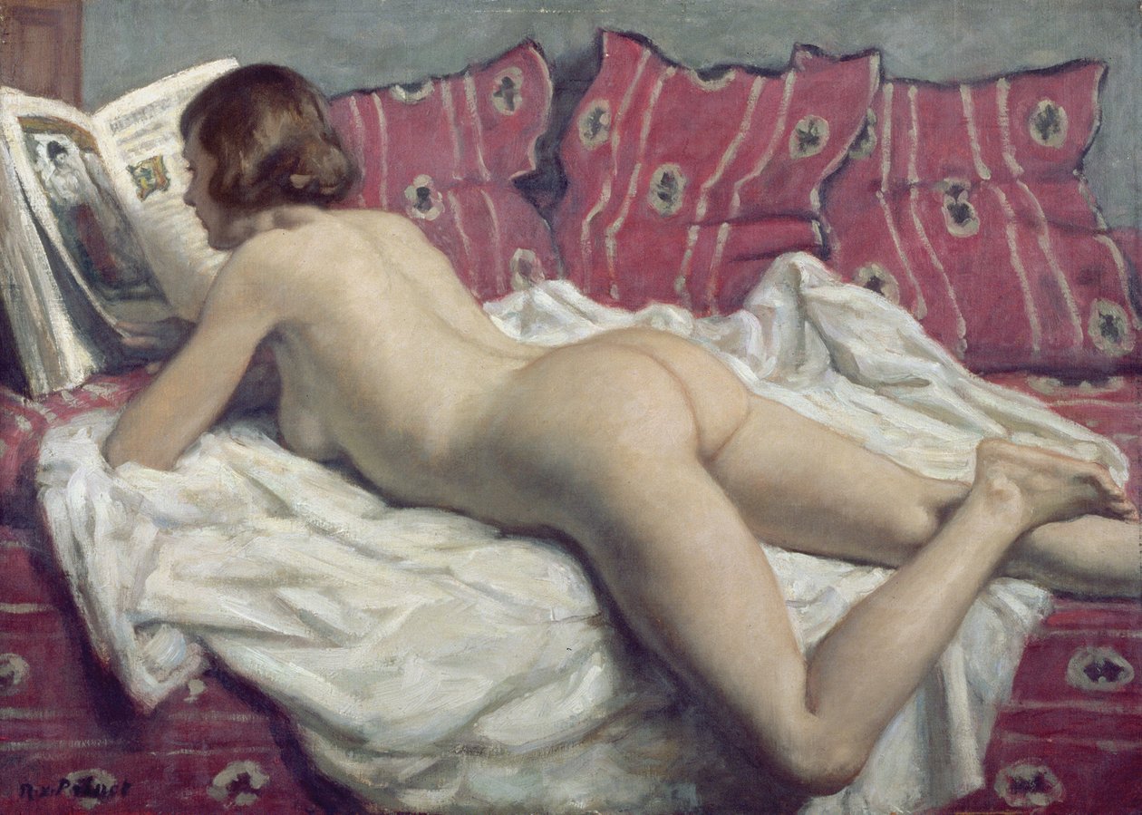 Desnudo en un diván rosa, c.1925 (óleo sobre lienzo) de René François Xavier Prinet