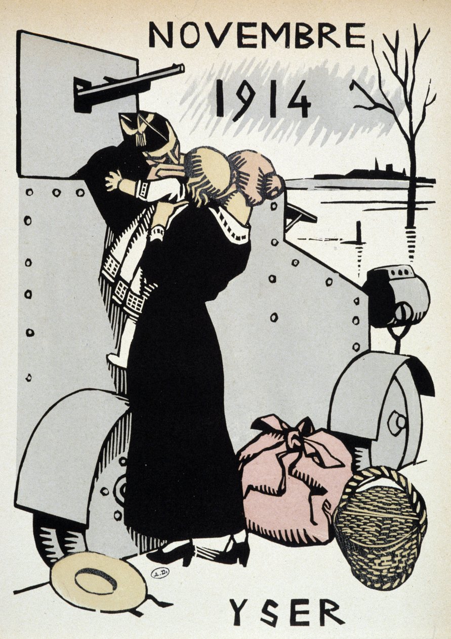 Nov.1914: Yser, la partida de las tropas - en "Calendar of War", dibujo por Herman-Paul, ed. 1916 de Rene George Hermann Paul