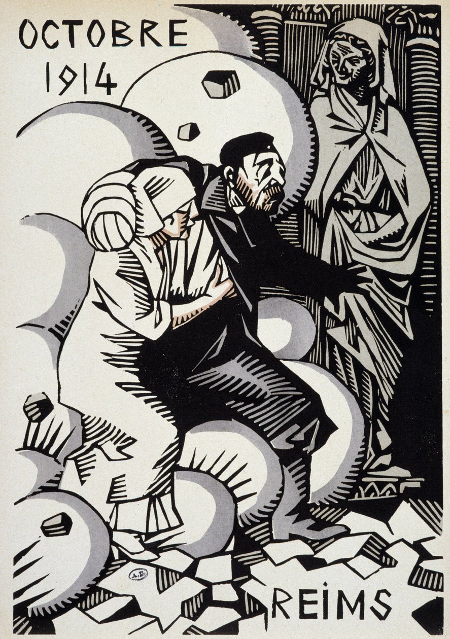 Octubre 1914, Reims - dibujo por Herman Paul - en "Calendar of War" ed. 1916 de Rene George Hermann Paul