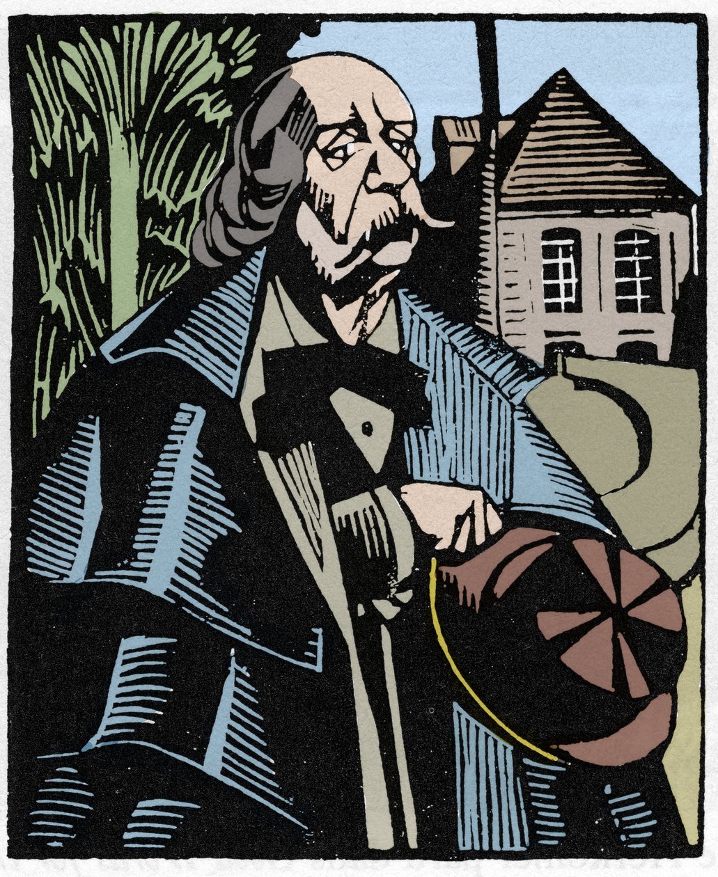 Retrato de Gustave Flaubert (1821-1880). Grabado en madera por Hermann-Paul (Hermann Paul) (1874-1940) para el libro de Louis Bertrand “Flaubert en París o El muerto viviente” de Rene George Hermann Paul