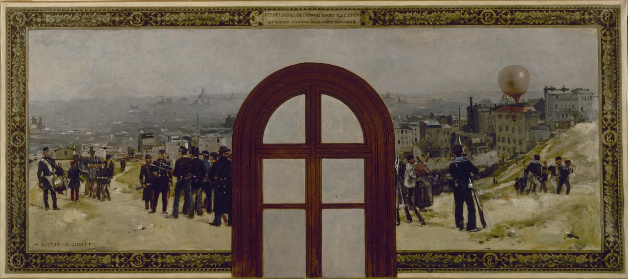 Boceto para la Prefectura del Ayuntamiento de París: La salida del globo "Armand Barbès", instrucción de la Guardia Nacional de Rene Joseph Gilbert