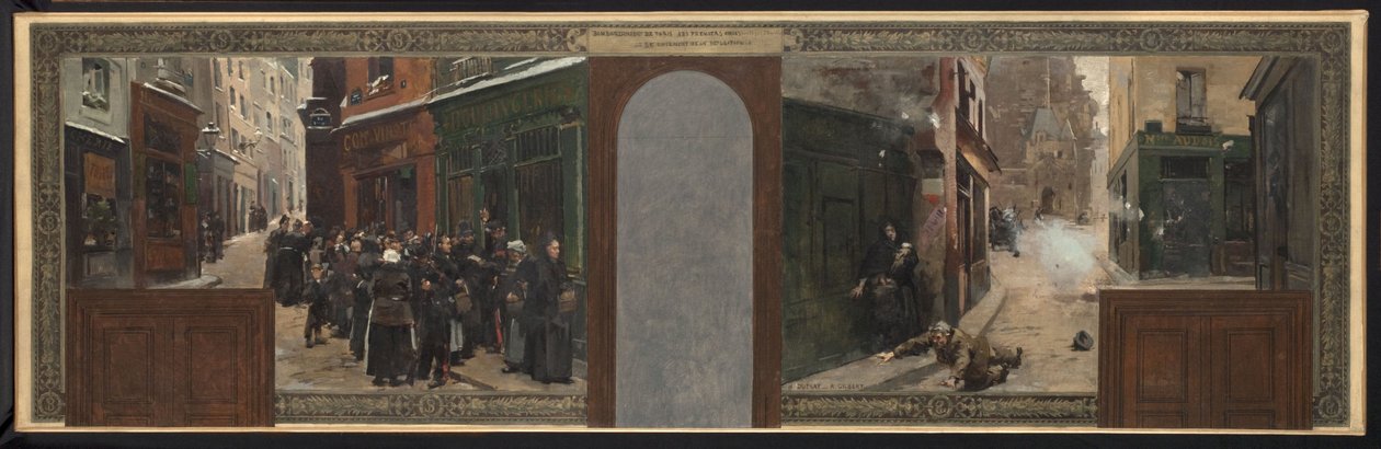 Croquis del despacho del Prefecto en el Ayuntamiento de París: El bombardeo del Monte Sainte-Geneviève. Racionamiento de la población de Rene Joseph Gilbert
