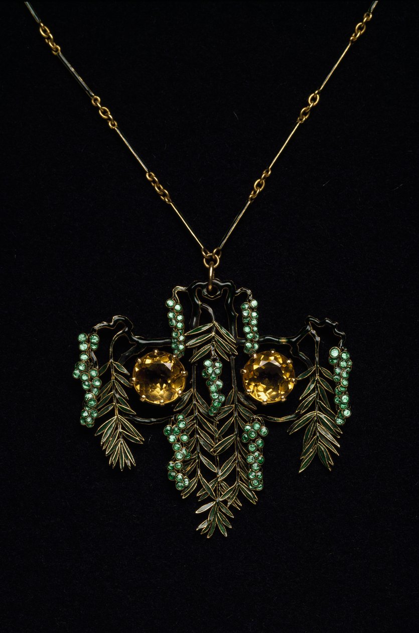 Art Nouveau: collar de oro, topacio y esmaltes. Atelier René Lalique. 1900. Parma, colección privada de Rene Jules Lalique