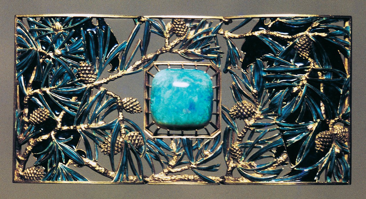 Águila entre los pinos, colgante de collar de oro, ópalo y esmalte de Rene Jules Lalique