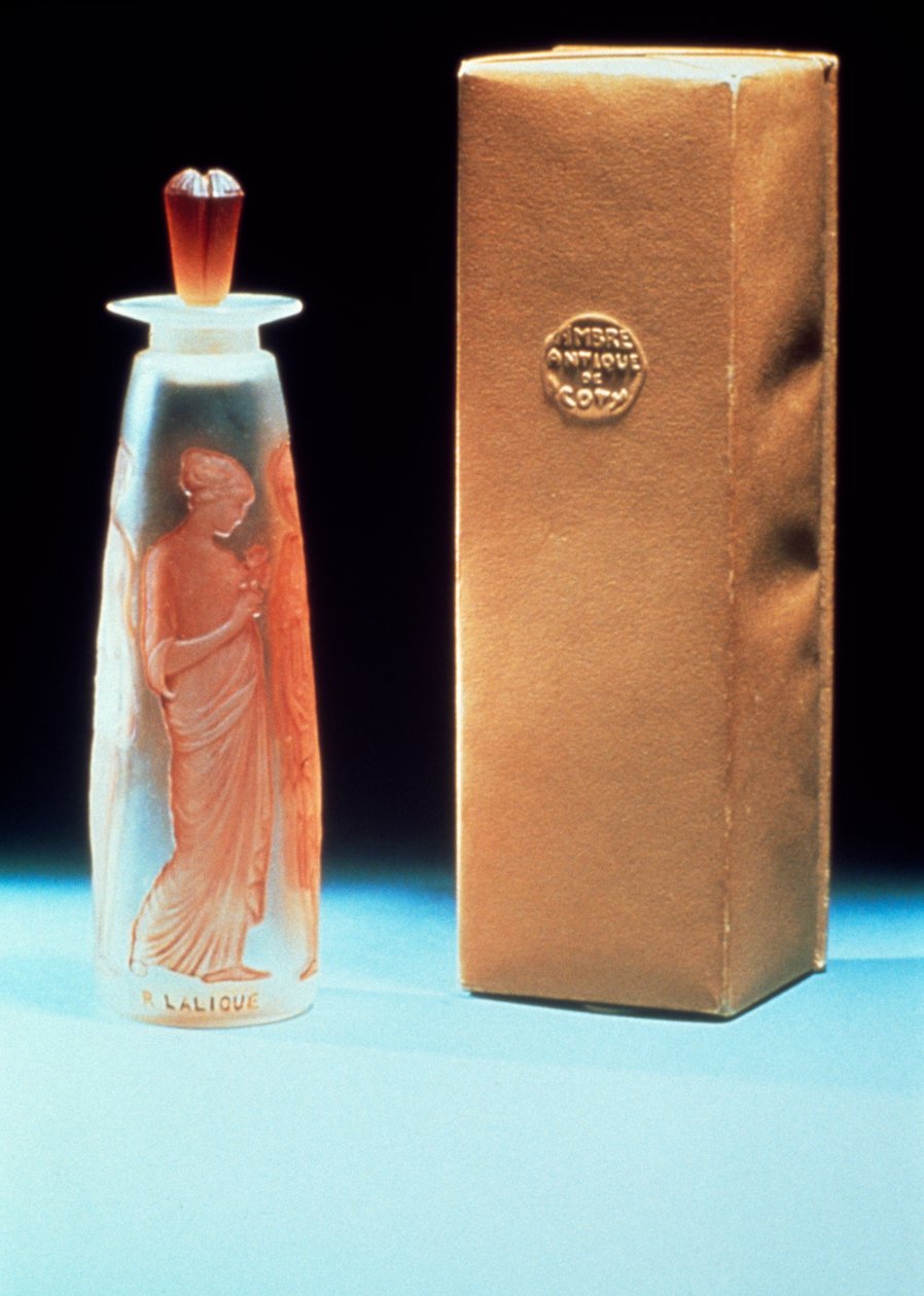 Frasco de vidrio para el perfume Ambre Antique de Coty de Rene Jules Lalique