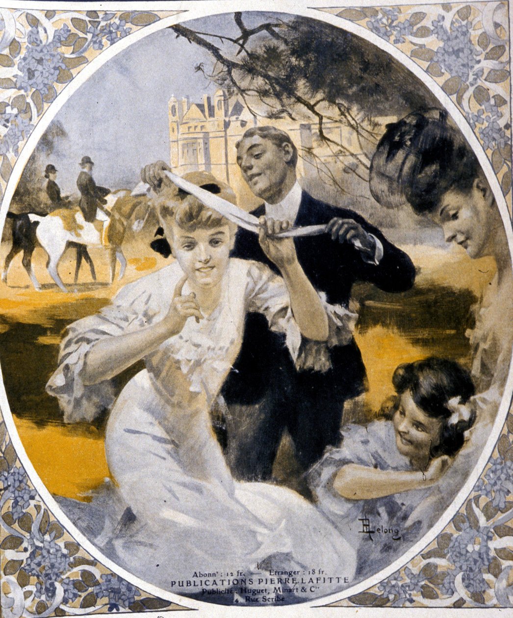 Juegos de jardín: preparación de un juego de malla de merluza, principios del siglo. Ilustración de René Lelong (1871-1933) de Rene Lelong