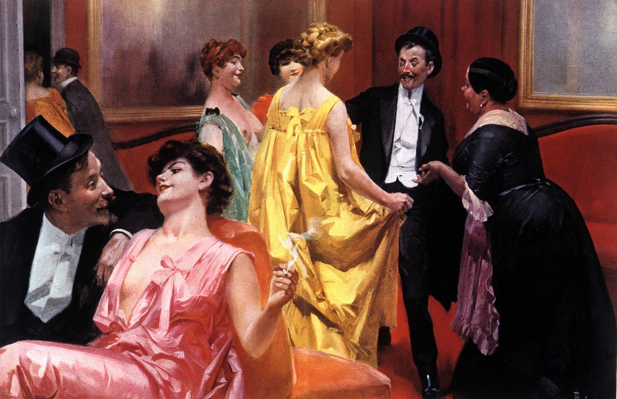 La presentación. Casa parisina a principios del siglo XX. Ilustración de Rene Lelong (1871-1933) de Rene Lelong