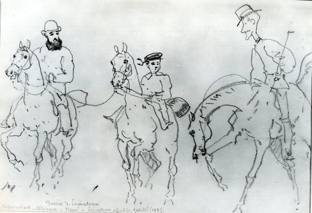 Tres jinetes: Henri de Toulouse-Lautrec entre su padre, el Conde Alphonse, y el artista de Rene Princeteau