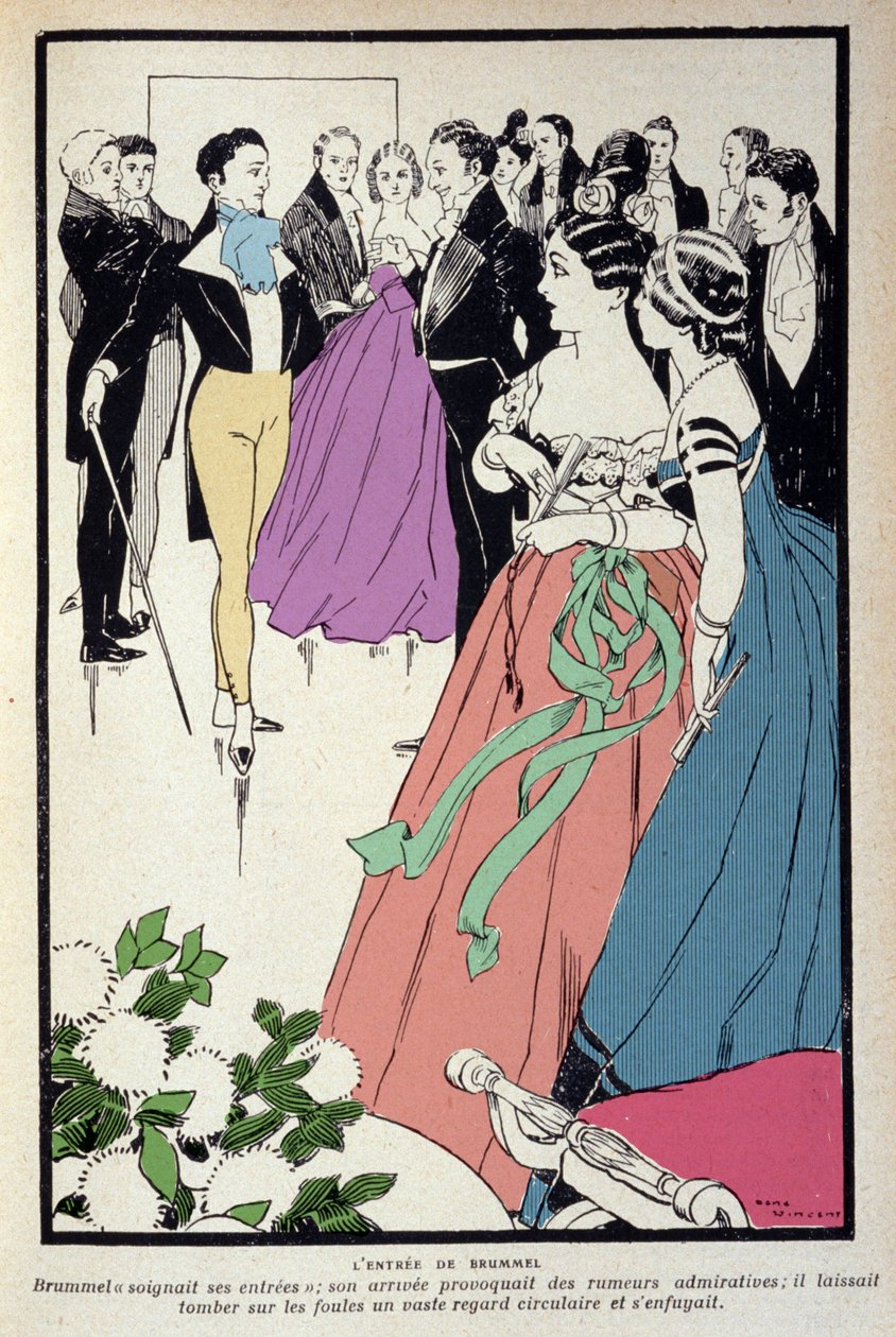 Representación de Beau Brummell (George Bryan Brummell) (1778-1840) durante una recepción mundana, dio origen a la expresión “dandy” y jugó un papel importante en la moda masculina. Ilustración de Rene Vincent (1879-1936). de Rene Vincent