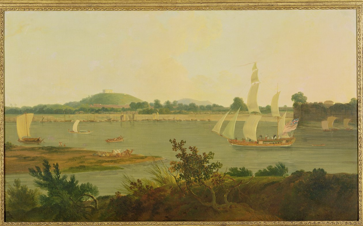 Pinaza Navegando por el Ganges pasando por el Fuerte Monghyr, c.1791 de Rev. Edward Thomas Daniell