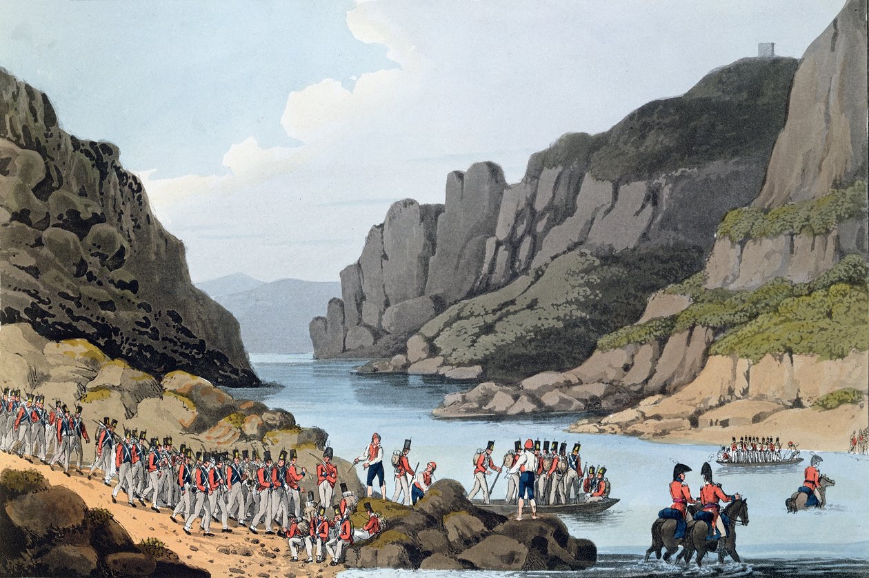 Vista en el Tajo cerca de Villa Velha, Portugal, grabado por L. Clark, 1809 de Rev. William Bradford