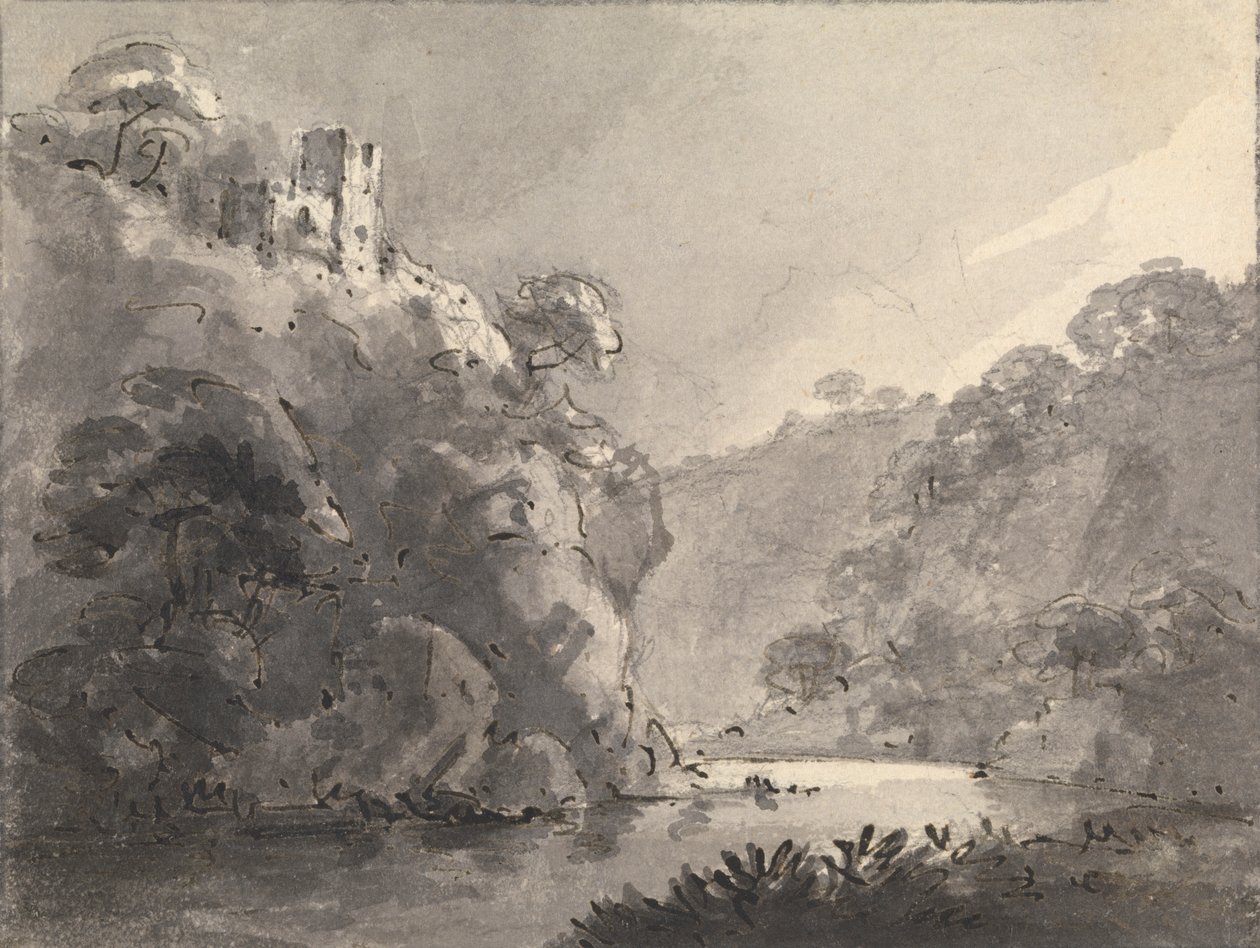 Paisaje con castillo en una colina a la izquierda de Rev. William Gilpin