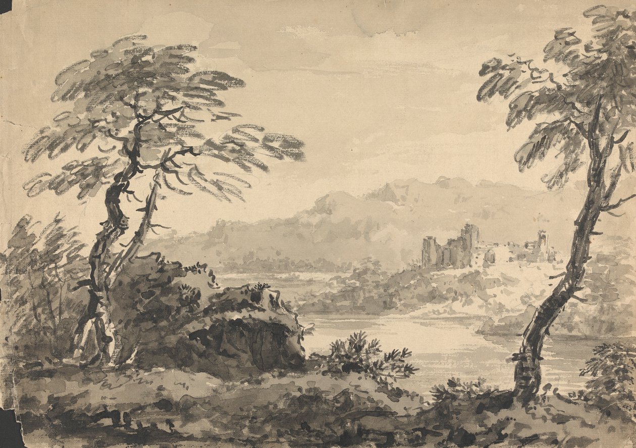 Paisaje con dos árboles y un castillo de Rev. William Gilpin