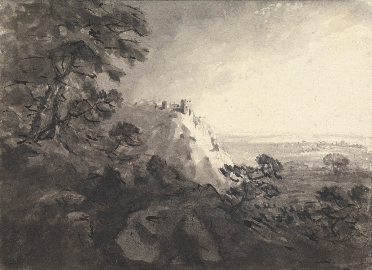 Paisaje con un castillo sobre una colina en el centro de Rev. William Gilpin