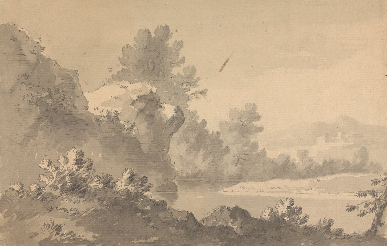 Paisaje fluvial con castillo a lo lejos de Rev. William Gilpin