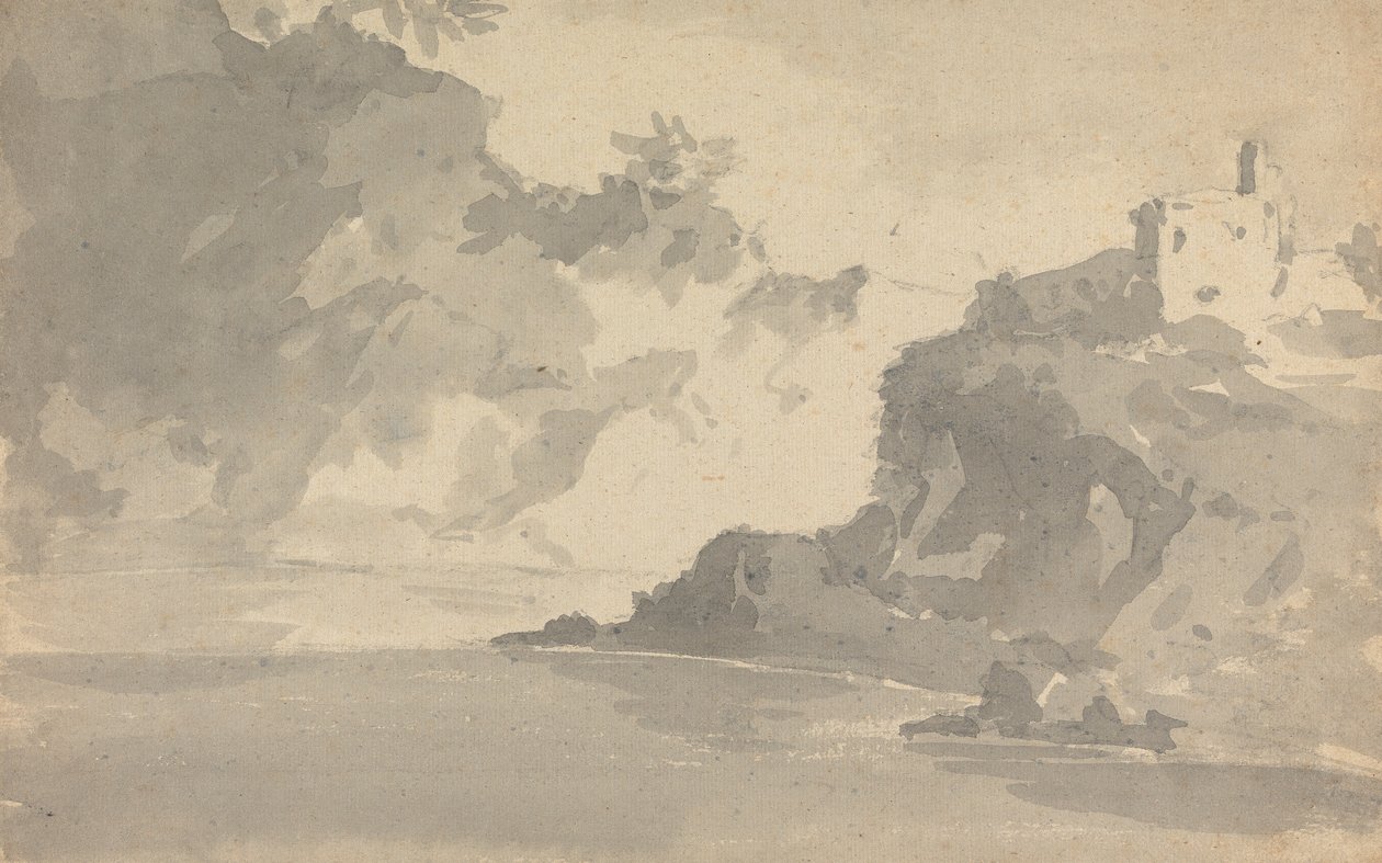 Boceto con un castillo en la cima de una montaña de Rev. William Gilpin