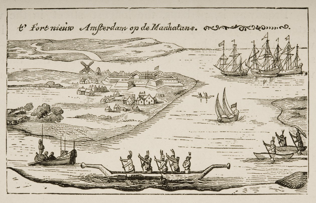 Fuerte y asentamiento de Nueva Ámsterdam en la isla de Manhattan en la década de 1620, c.1880 de Reverend Samuel Manning