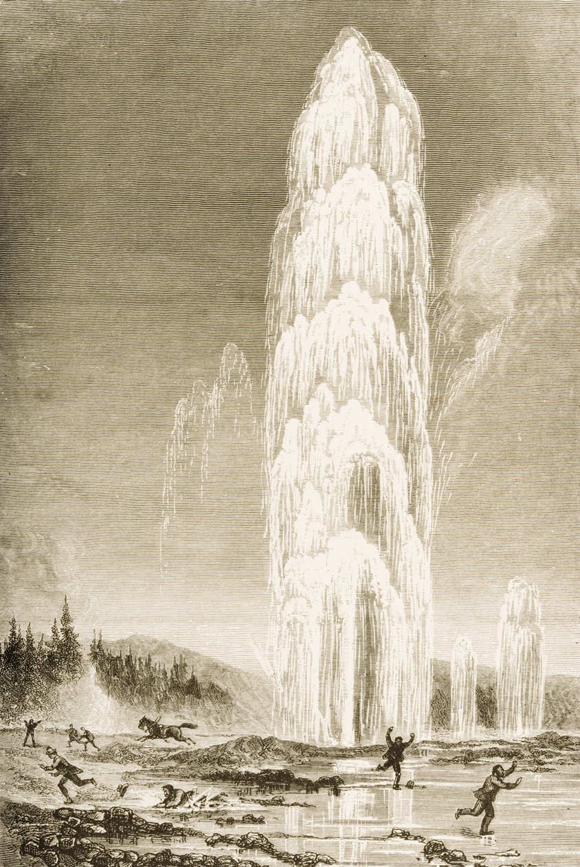 Géiser Giantess en el Parque Nacional de Yellowstone en erupción durante la década de 1870, c.1880 de Reverend Samuel Manning