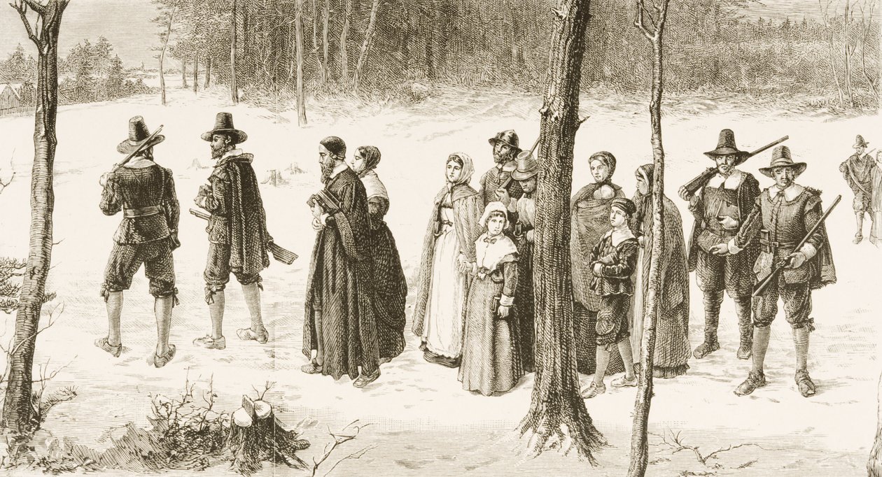 Padres Peregrinos yendo a la iglesia, c.1880 de Reverend Samuel Manning
