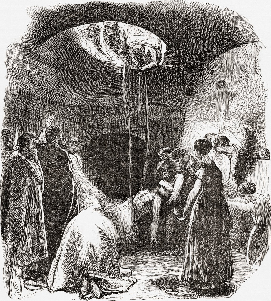 Entierro de un cristiano primitivo en las catacumbas de Roma, Italia. De Italian Pictures by Rev. Samuel Manning, publicado hacia 1890. de Reverend Samuel Manning