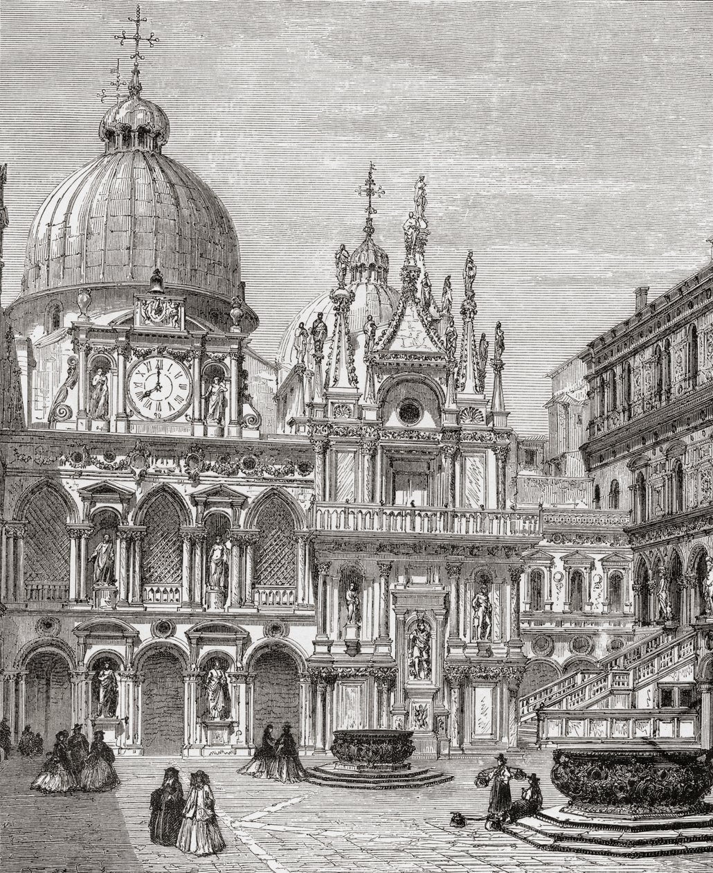 Patio del Palacio Ducal, Venecia, Italia, finales del siglo XIX. De Italian Pictures by Rev. Samuel Manning, publicado hacia 1890. de Reverend Samuel Manning