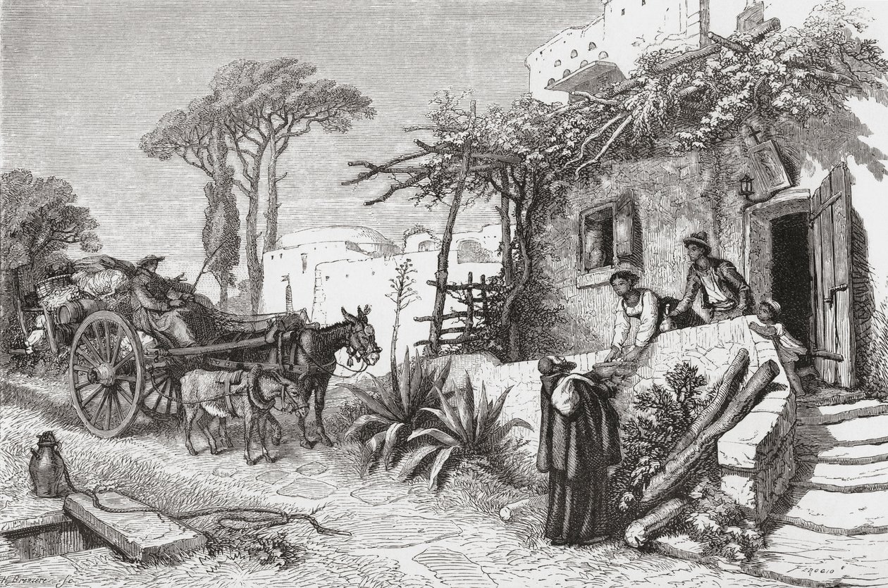 Frailes mendicantes cerca de Nápoles, Italia, a finales del siglo XIX. De Italian Pictures by Rev. Samuel Manning, publicado hacia 1890. de Reverend Samuel Manning
