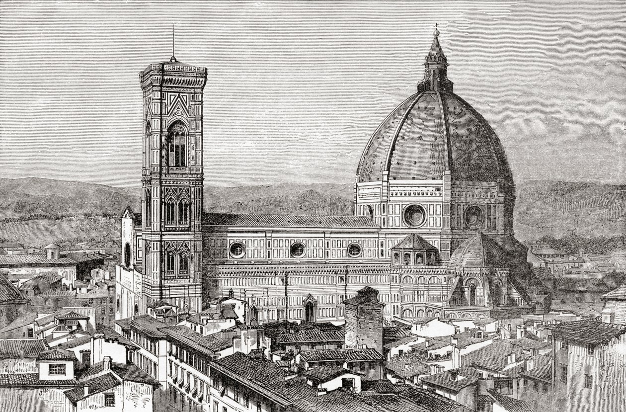 El Duomo y el Campanile de la Basílica de Santa María del Fiore, Piazza del Duomo, Florencia, Italia a finales del siglo XIX. De Italian Pictures by Rev. Samuel Manning, publicado hacia 1890. de Reverend Samuel Manning