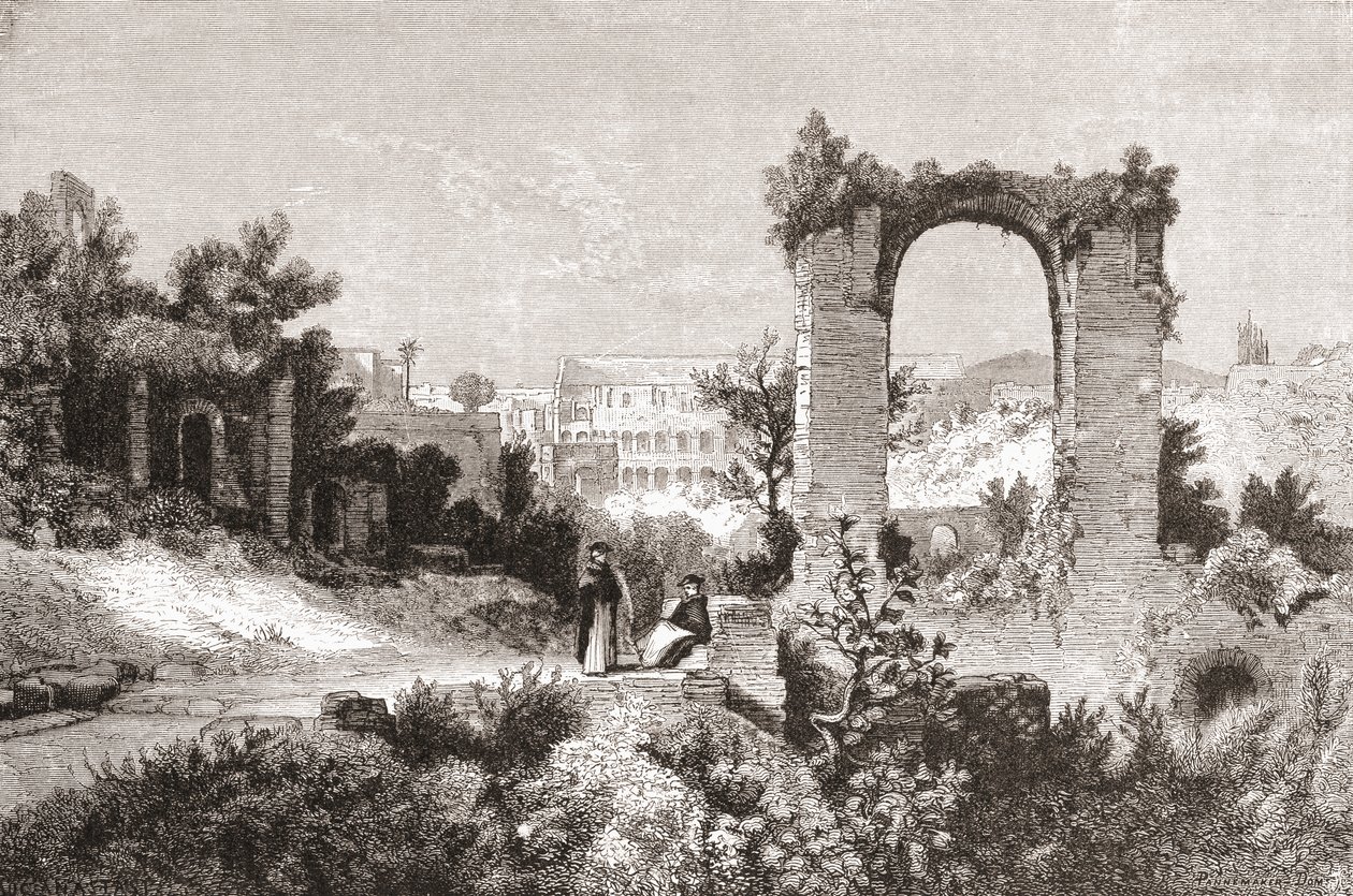 El Palatino desde la colina del Aventino, Roma, Italia a finales del siglo XIX. De Italian Pictures by Rev. Samuel Manning, publicado hacia 1890. de Reverend Samuel Manning