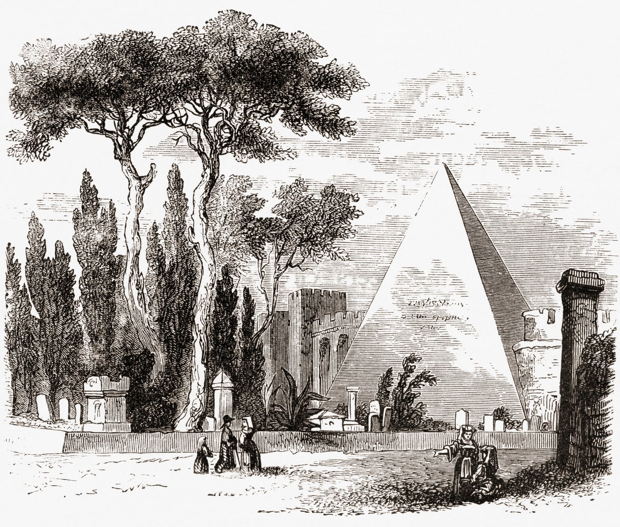 El Cementerio Protestante y La Pirámide de Cestio, Roma, Italia a finales del siglo XIX. De Italian Pictures by Rev. Samuel Manning, publicado hacia 1890. de Reverend Samuel Manning