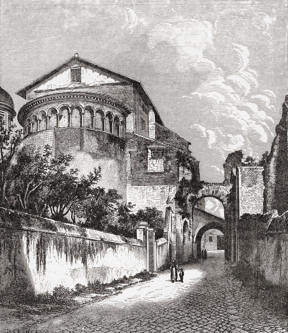 La iglesia de Santi Giovanni e Paolo, Celian Hill, Roma, Italia a finales del siglo XIX. De Italian Pictures by Rev. Samuel Manning, publicado hacia 1890. de Reverend Samuel Manning
