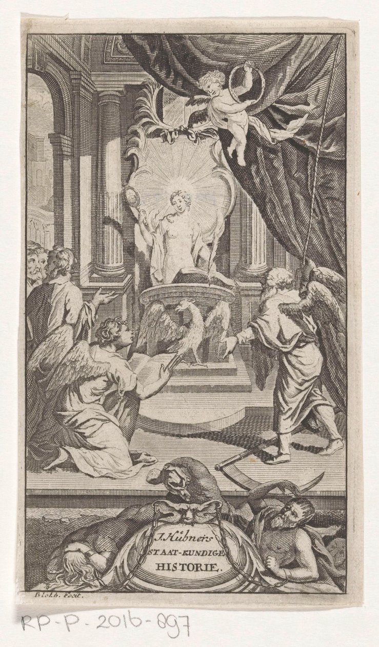 El padre tiempo revela la historia Historia política de J. Huebner (título sobre objeto) Página de título para: Johann Hübner, Preguntas concisas de historia política, 1719 de Reynier Blokhuysen