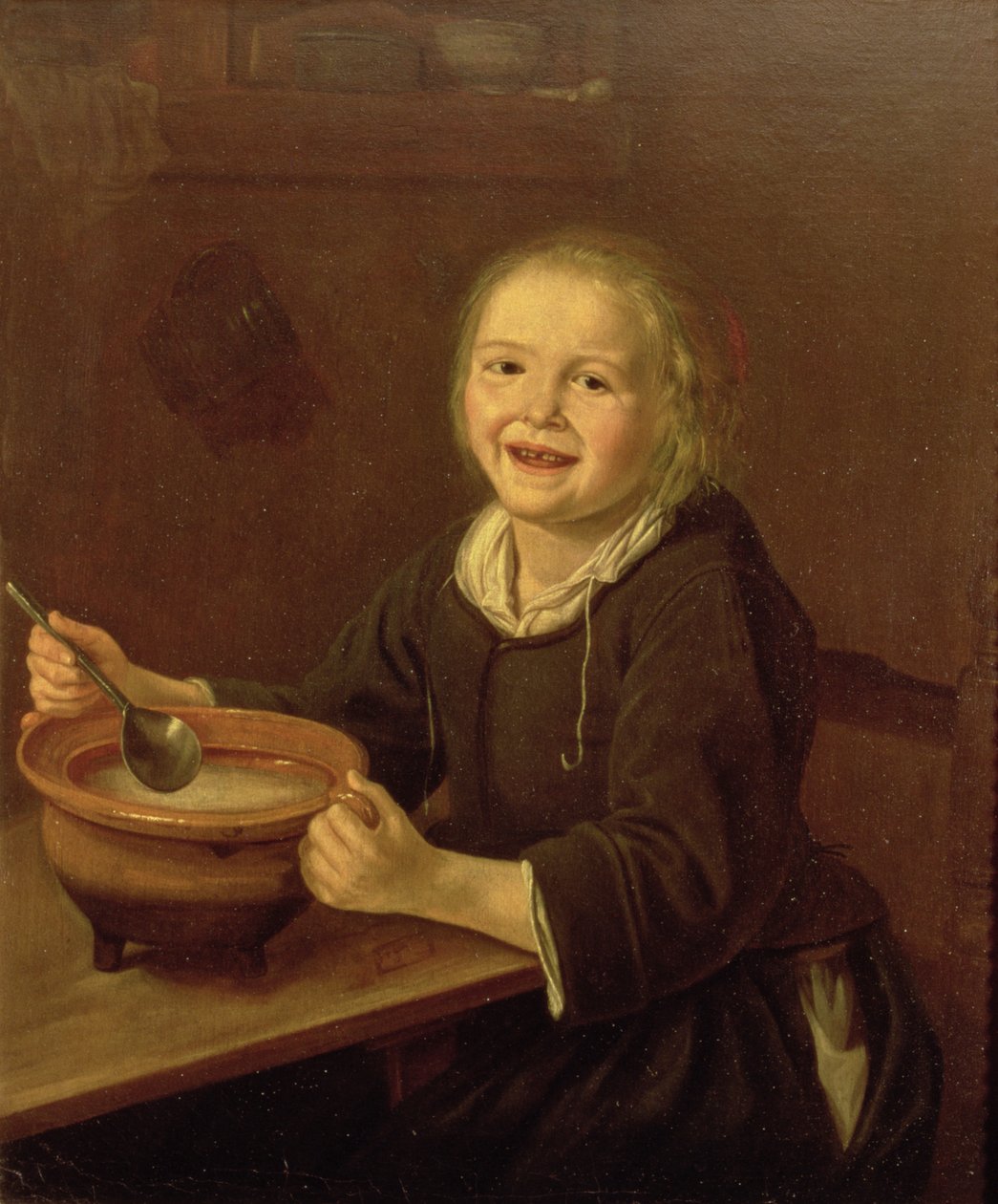 Niño comiendo gachas (óleo sobre lienzo) de Reynier Fransz Hals