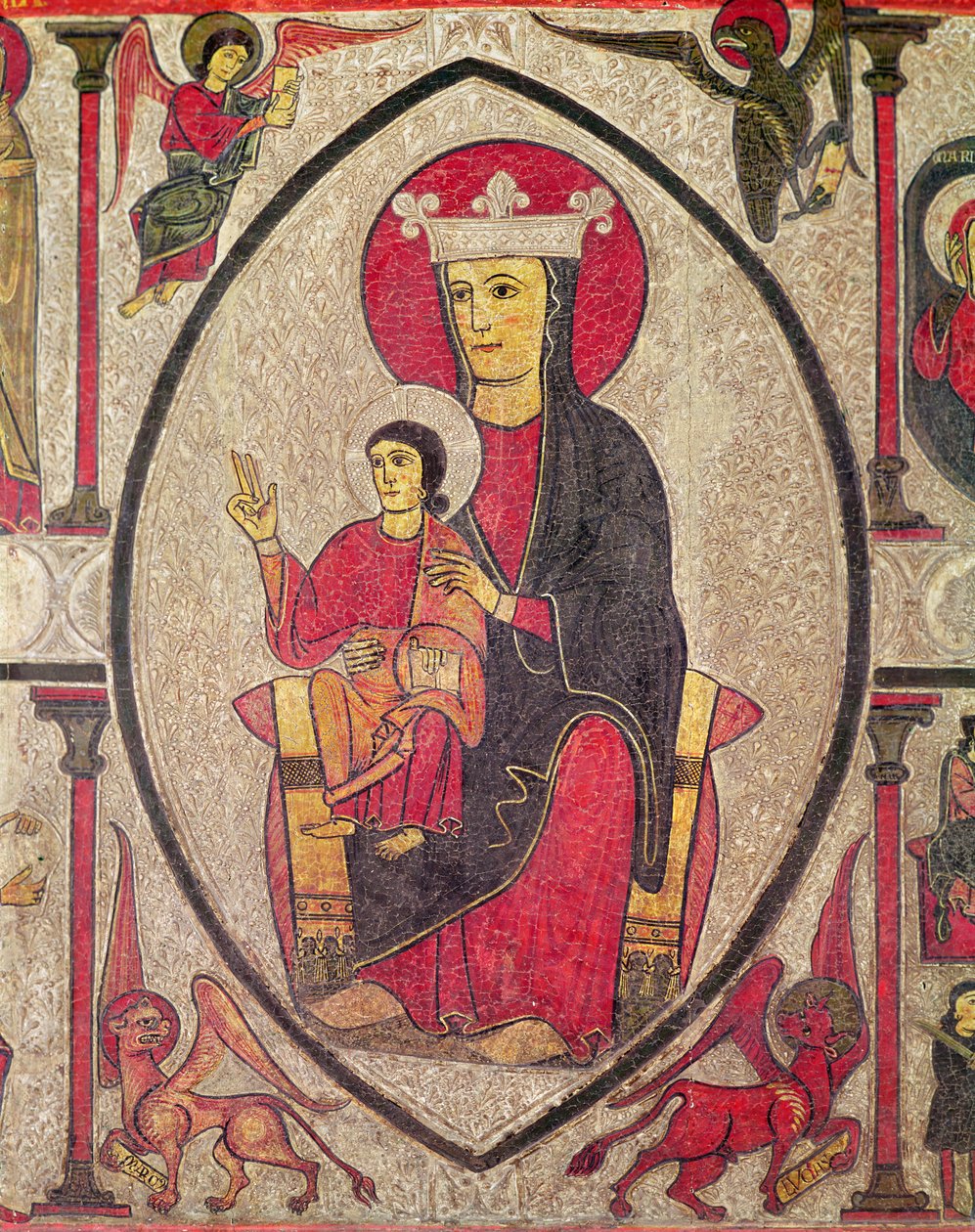 Madonna y Niño, panel central del Frontal del Altar de la Iglesia de Santa María de Cardet, Vall de Boi, España, 1150-1200 (detalle) de Ribagorça Workshop Johannes Pintor