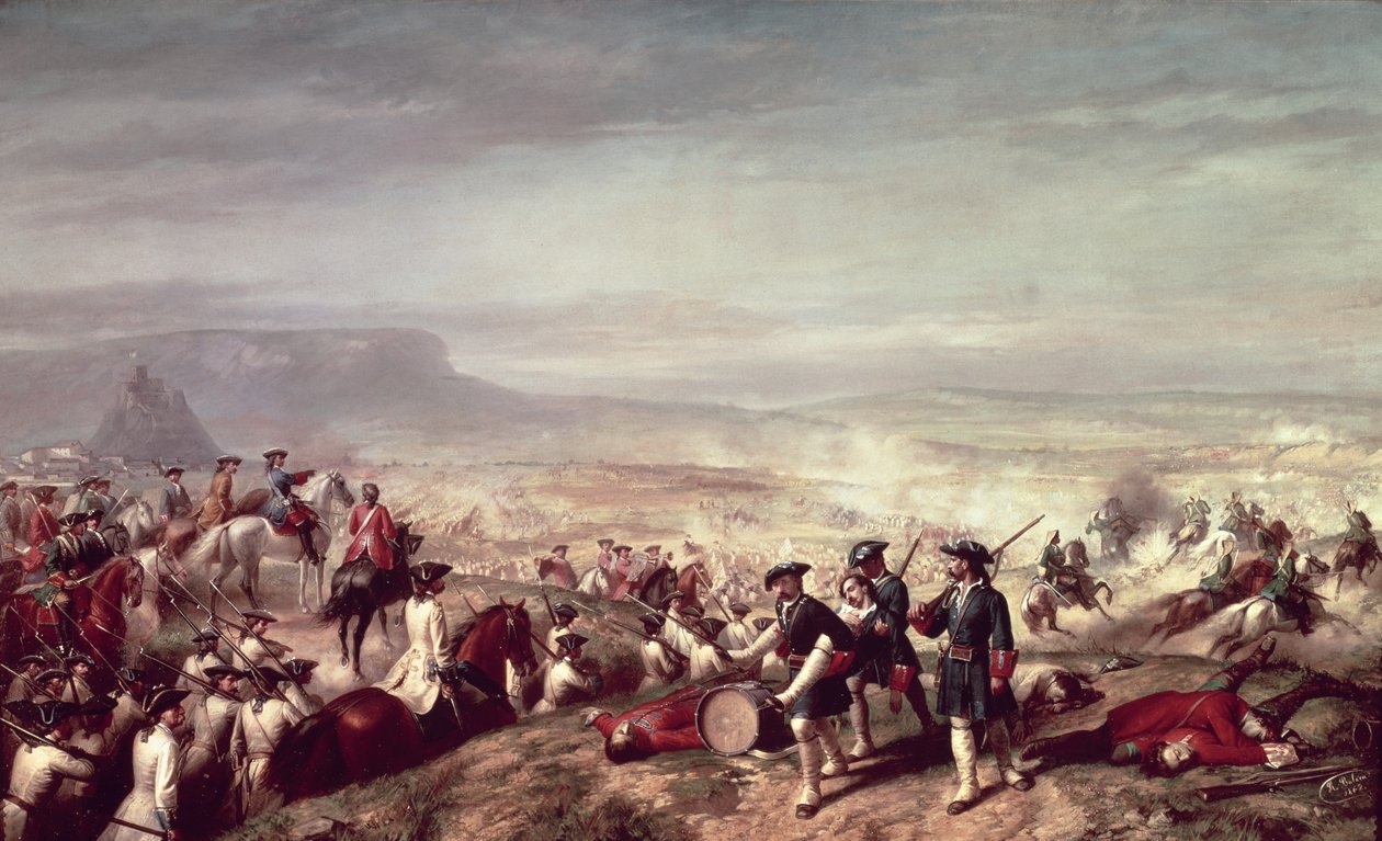 Batalla de Almansa entre las tropas de Felipe V (1683-1746) y las del archiduque Carlos de Austria en 1707 (óleo sobre lienzo) de Ricardo Balaca y Canseco