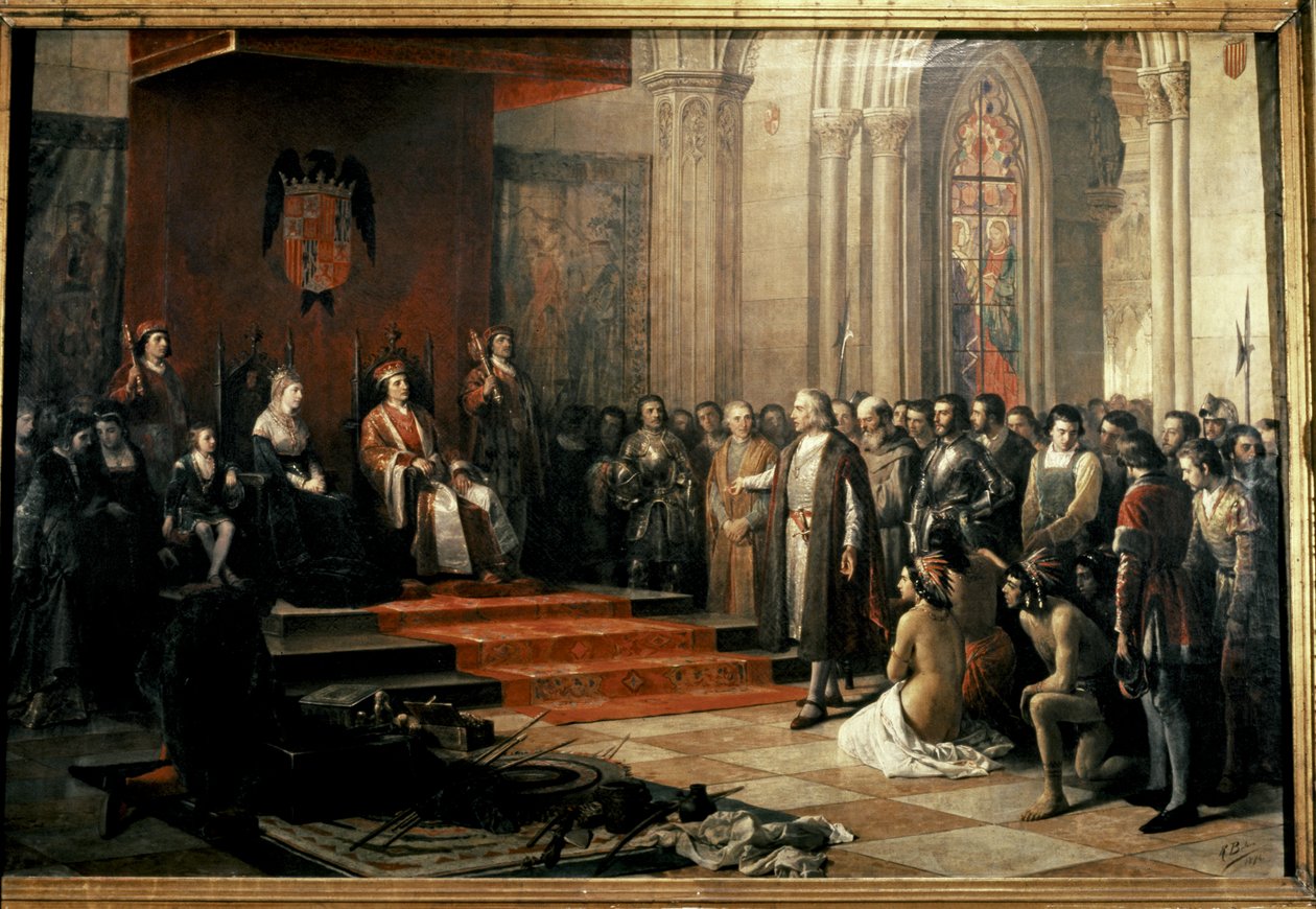 Colón con los Reyes Católicos (Isabel y Fernando) de... de Ricardo Balaca y Canseco